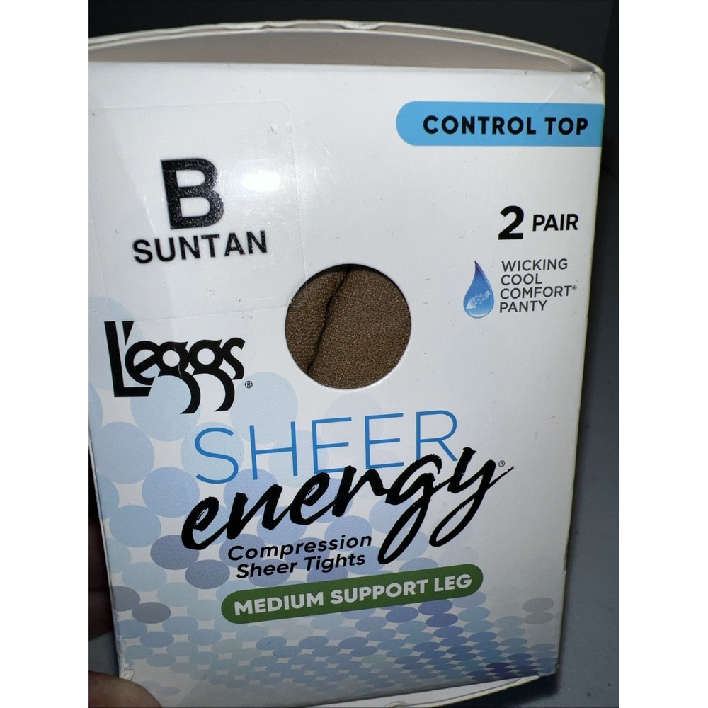 L'EGGS SHEER ENERGY MEDIUM LEG SUPPORT CONTROL TOP TIGHTS 2PK SZ B Suntan